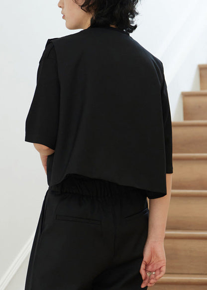 Natural Black O-Neck Asymmetrical Patchwork Waistcoat Sleeveless