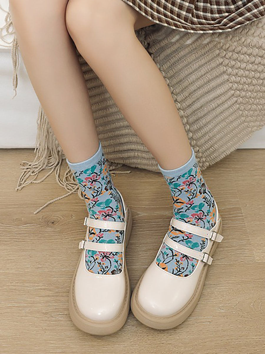 5 Pairs Ethnic Style Floral Women Socks