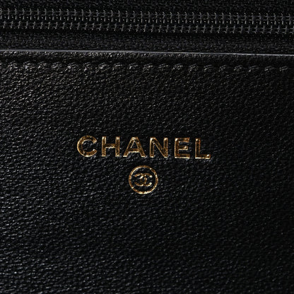 Lambskin Quilted CC Pearl Crush Wallet on Chain WOC Black