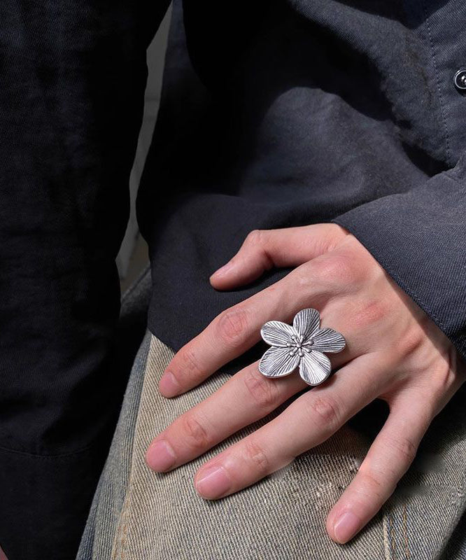 Vintage Metal Floral Open Rings Two-Piece Set