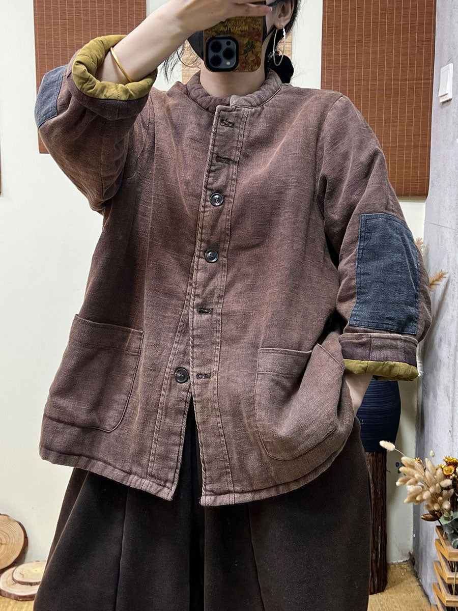 Vintage Casual Patchwork Single Breasted Thick Coat
