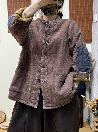 Vintage Casual Patchwork Single Breasted Thick Coat