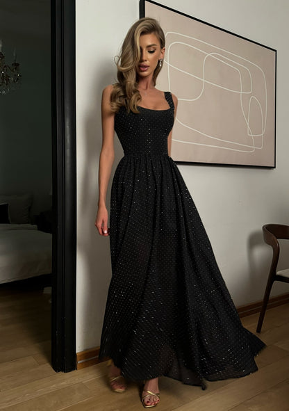 Sexy U Collar Waist-Tight Rhinestone Dress