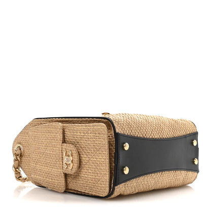 Braided Raffia Calfskin Quilted Mini Chanel 25 Handbag Beige Black