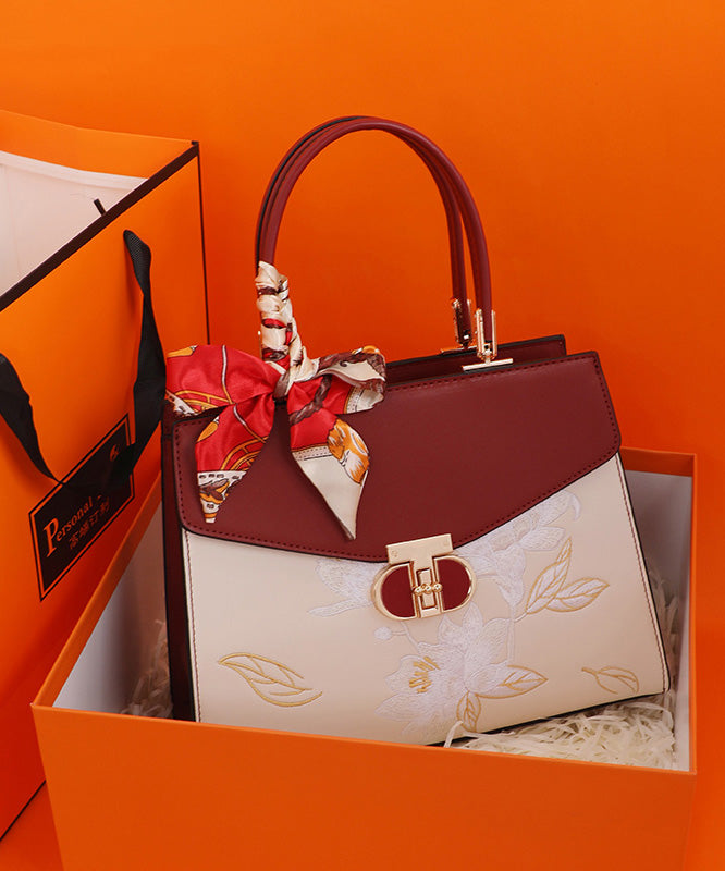 Boutique Colorblock Embroidery Calf Leather Tote Bag