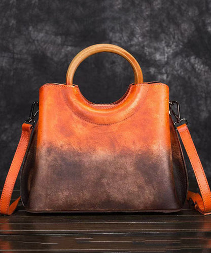 Handmade Retro Green Gradient Calf Leather Tote Bag