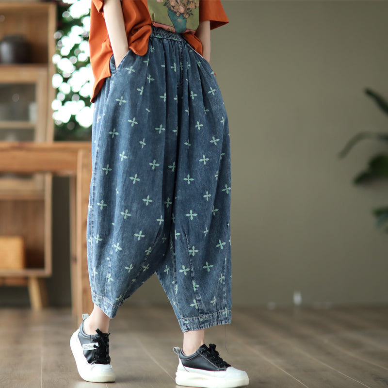 Women Summer Retro Casual Loose Cotton Thin Jeans