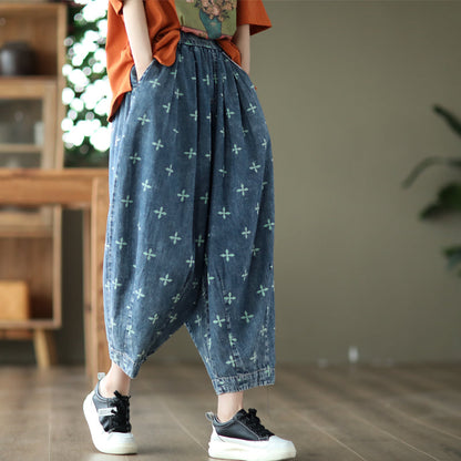 Women Summer Retro Casual Loose Cotton Thin Jeans