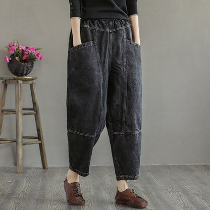 Summer Women Retro Loose Cotton Jeans