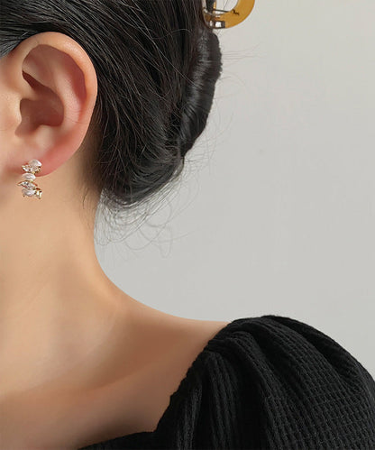 Stylish Gold Copper Zircon Pearl C-Shaped Hoop Earrings
