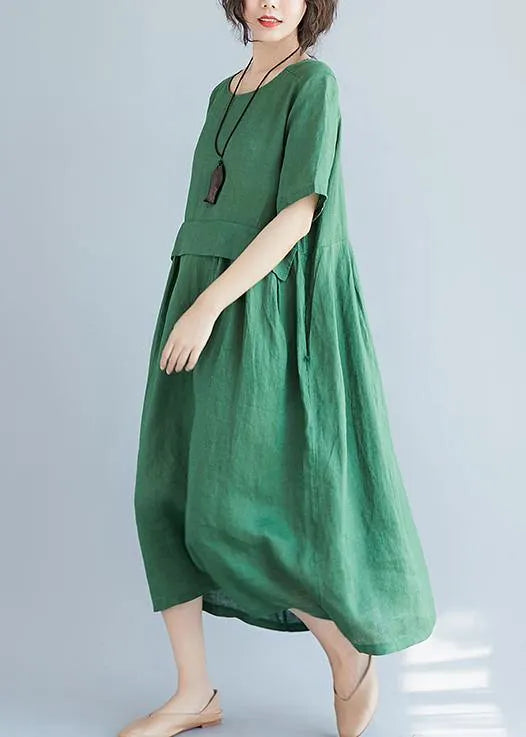 Women o neck pockets cotton linen quilting dresses Photography green Dress summer