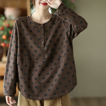 Vintage Polka-Dot Print Top-Paneled Cotton T-Shirt