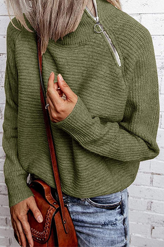 Casual Solid Zipper O Neck Tops Sweater(4 Colors)