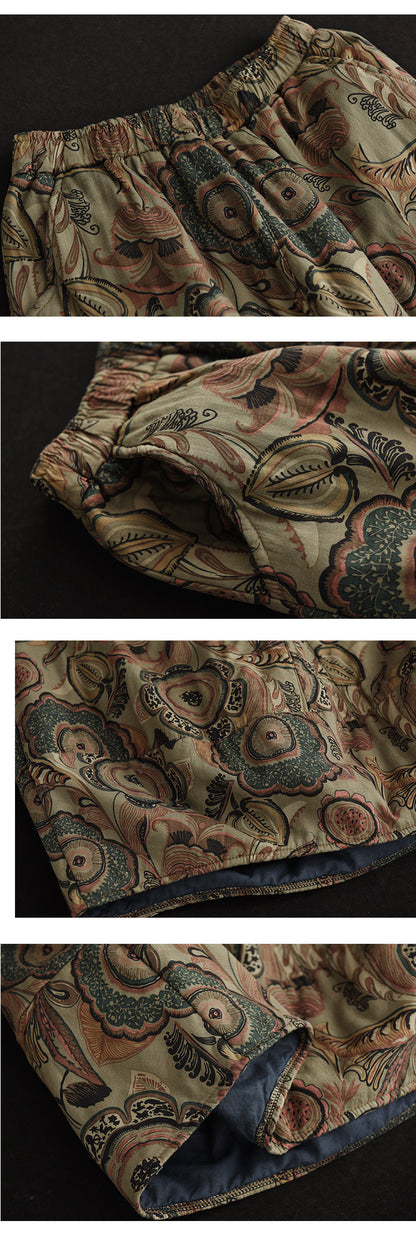 Ethnic Style Padded Quilted Printed Skirt