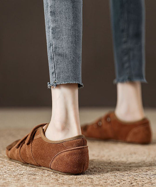 Casual Green Suede Buckle Strap Splicing Flat Shoes For Women