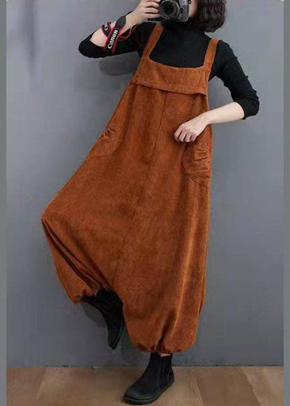 Unique Coffee Pockets lantern Corduroy Jumpsuit