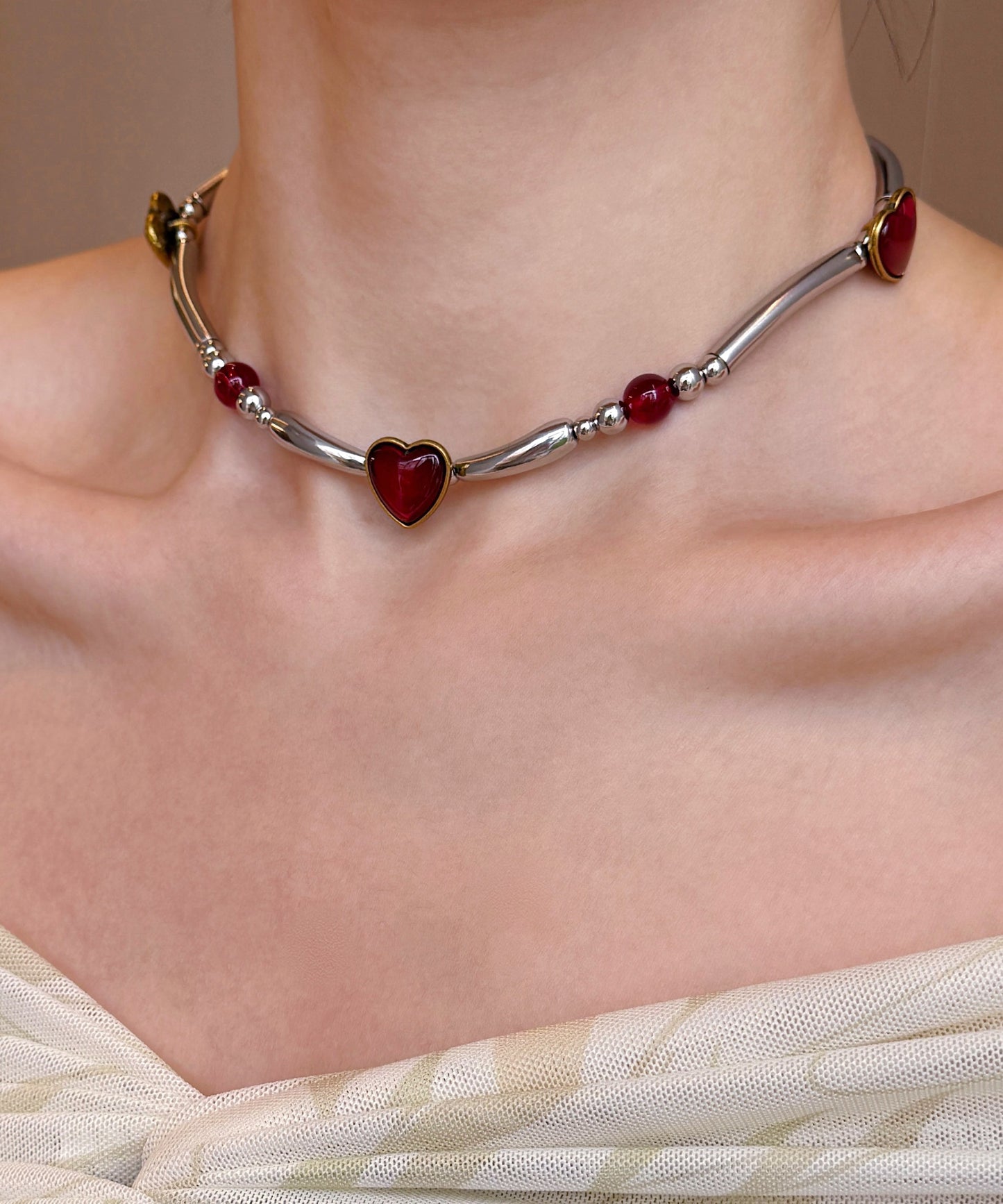 Original Red Stainless Steel Love Patchwork Choker