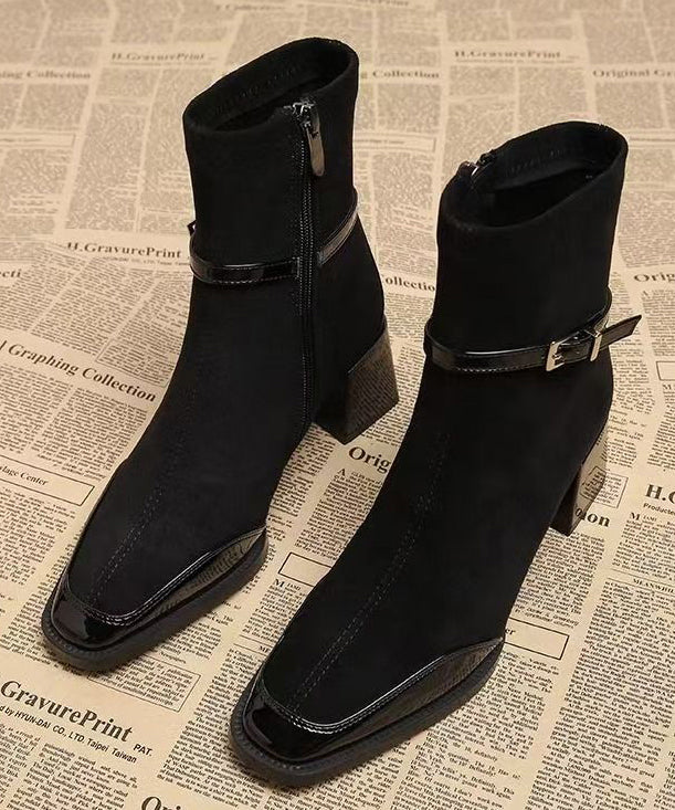 Women Splicing Chunky Boots Mulberry Suede