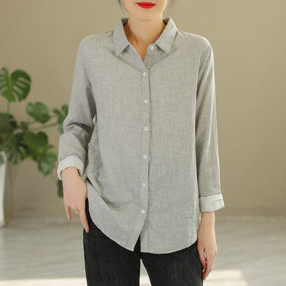 Women Spring Solid Cotton Casual Blouse