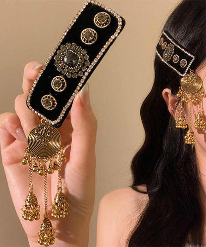 Vintage Black Alloy Acrylic Zircon Bell Tassel Hairpin