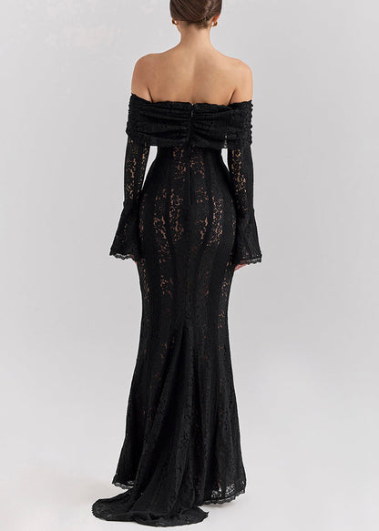 Elegant Black Cold Shoulder Lace Strapless Dress Summer