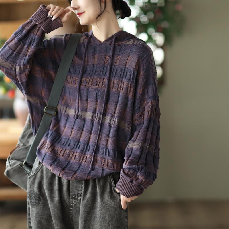 Retro Literary Hooded Knitted Sweater