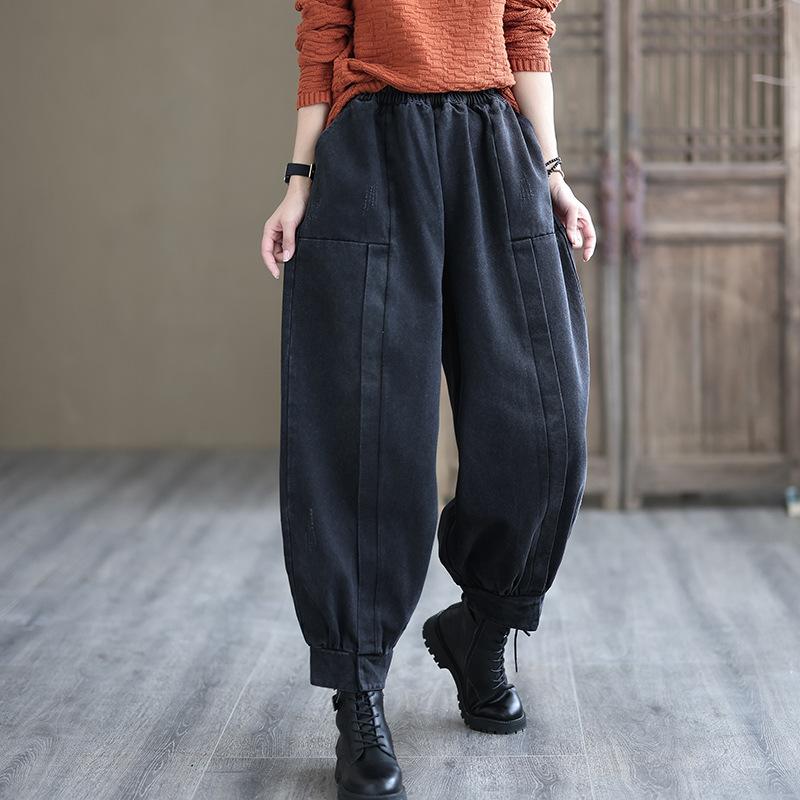 Autumn Patchwork Retro Loose Harem Denim Pants