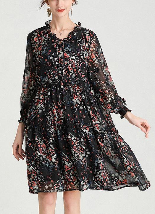 Beautiful Black Yellow Print Bow Party Summer Chiffon Dress