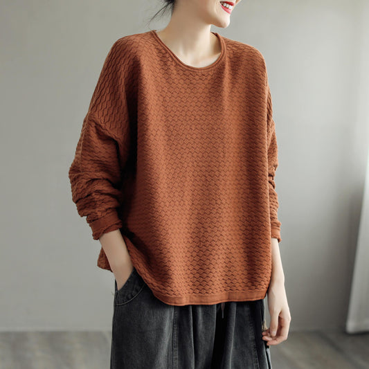 Autumn Women Loose Cotton Knitted Solid Sweater