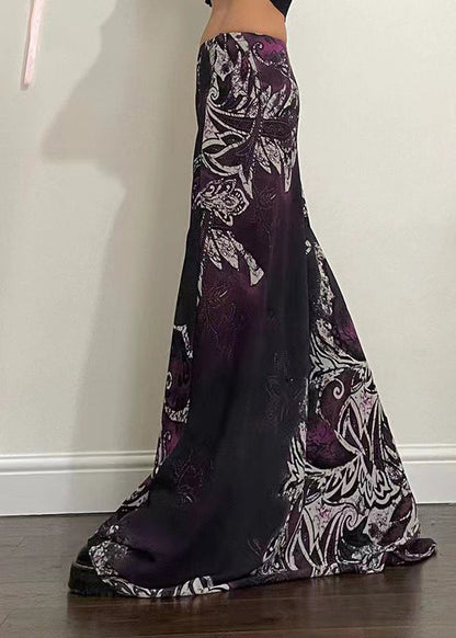 Bohemian Purple Print Draping A Line Skirt Spring