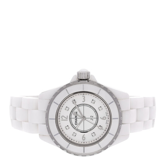 Stainless Steel Ceramic Diamond Mother of Pearl 33mm J12 Quartz Watch White