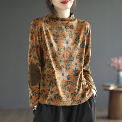 Artistic Print Knitted Vintage Floral T-Shirt