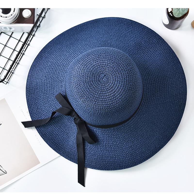 Women Summer Casual Solid Straw Hat With Bow-knot