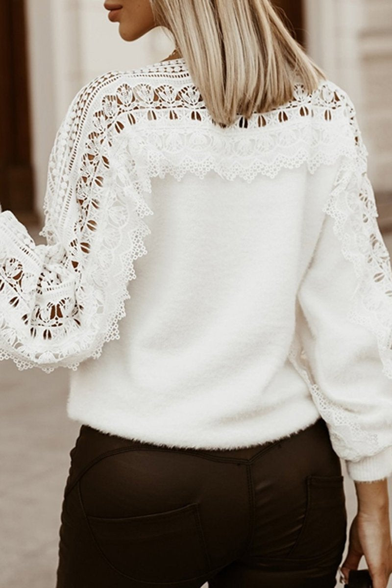 Lantern Sleeve Hollow Out Sweater