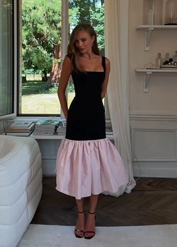 Sexy Sleeveless Sling Color Contrast Patchwork Dress