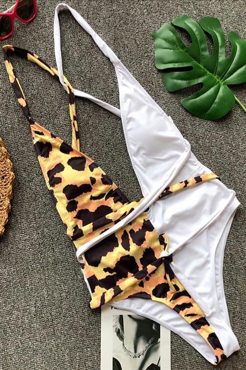 Leopard Patchwork One Pieces Swimwear