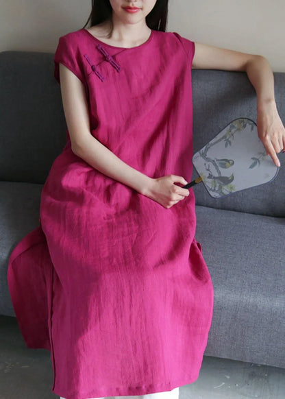 Bohemian o neck side open linen summer clothes For Women Work Outfits rose Dresses