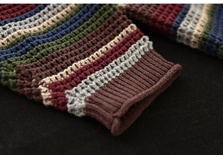 Colorful Red Striped Cotton Knitted Sweater