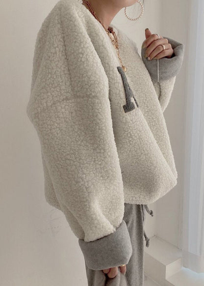 Women Beige Drawstring Cozy Solid Sweatshirt Batwing Sleeve