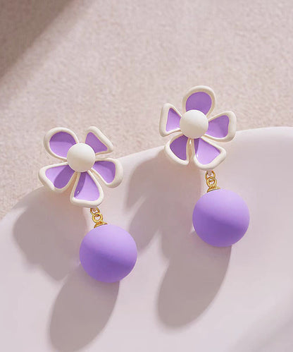 Cute Pink Alloy Floral Pearl Drop Earrings