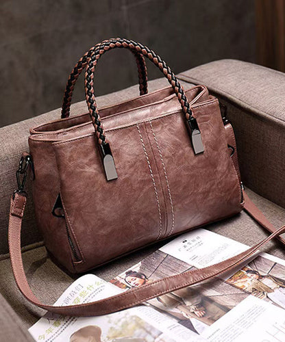 Elegant Brown Solid Durable Calf Leather Tote Handbag