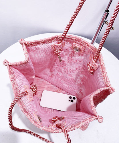 Classy Pink Embroidered Large Capacity Tulle Women Handbags