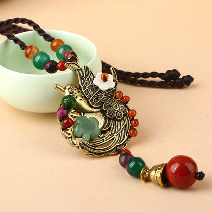 Alloy Bird Multicolor Agate Necklace