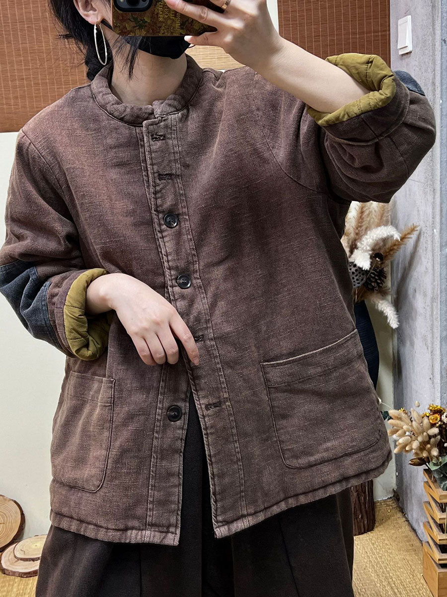Vintage Casual Patchwork Single Breasted Thick Coat