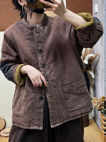 Vintage Casual Patchwork Single Breasted Thick Coat