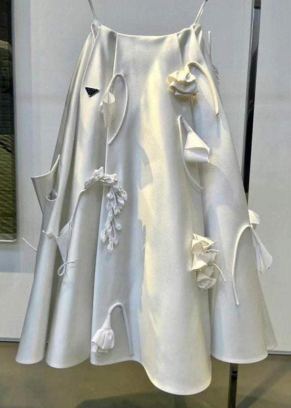 Fashion White Wrinkled Floral Decorated Skirts Summer