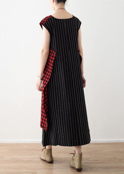 DIY plaid patchwork linen cotton Wardrobes Vintage Work Outfits sleeveless A Line summer Dress