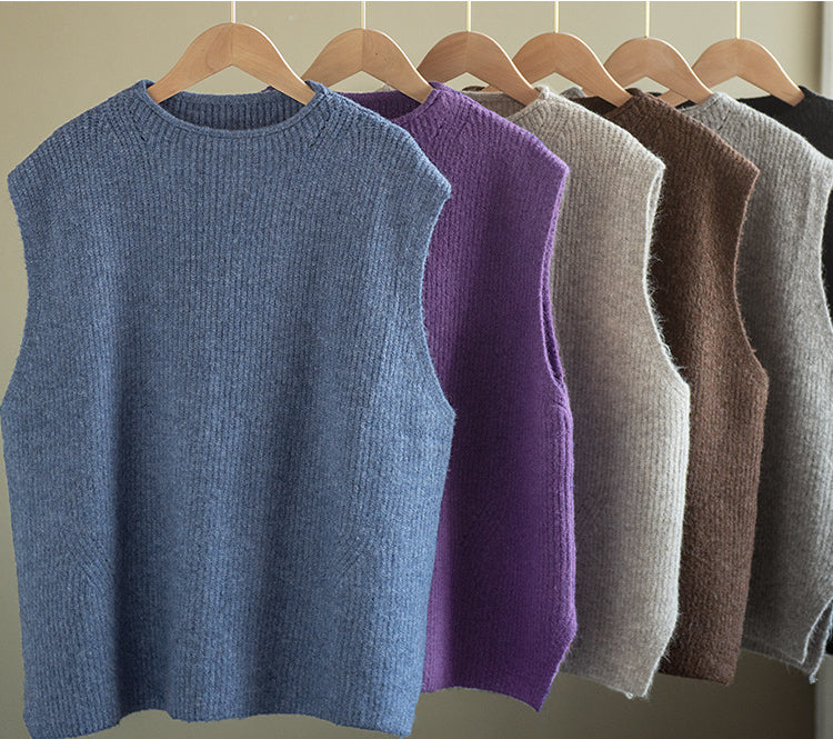 Temperament Loose Sleeveless Pullover Vest Literary Solid Color Vest