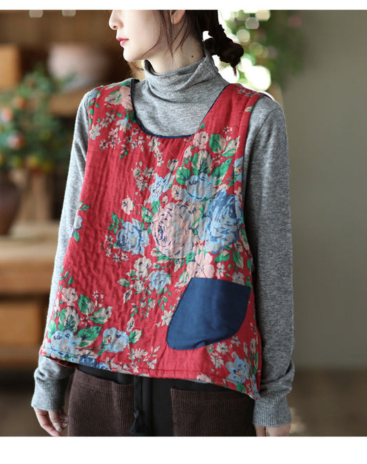 Vintage-Print Cotton And Linen Quilted Vest