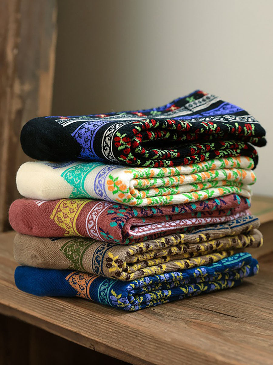 5 Pairs Women Vintage Floral Socks